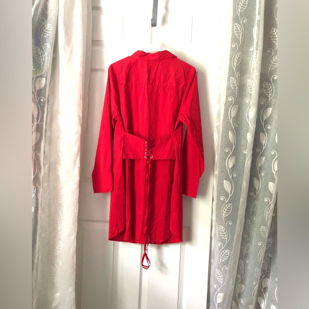 Monroe & Main cotton blend button down shirt dress drawstring belt back size L - Picture 7 of 8